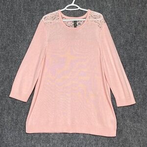 Lauren Ralph Lauren Pink Cotton Blend Lace Yoke Sweater Womens 3X‎ Plus Size